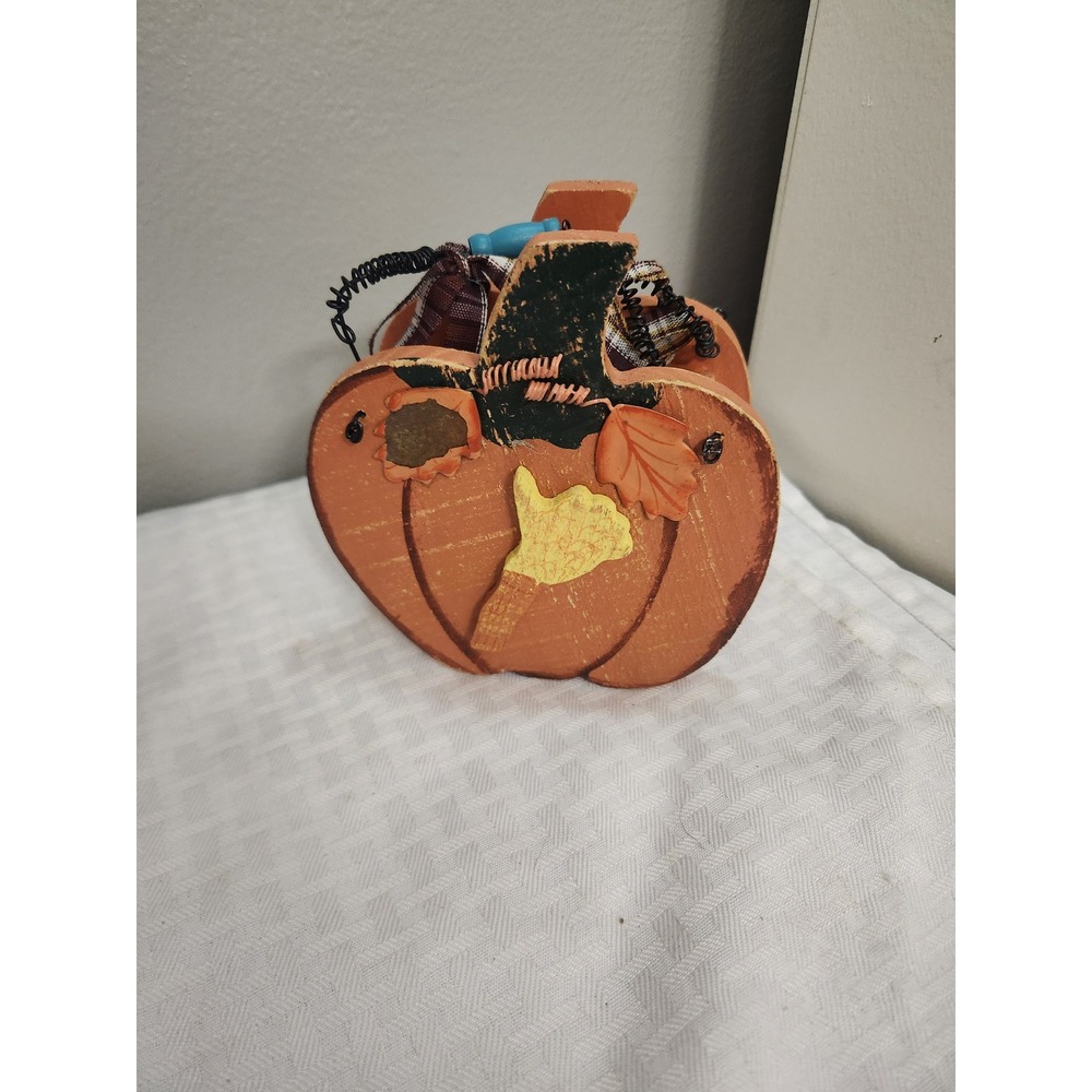 Rustic Wooden Pumpkin Basket Fall Harvest Decor Hand Painted Thanksgiving Caddy
